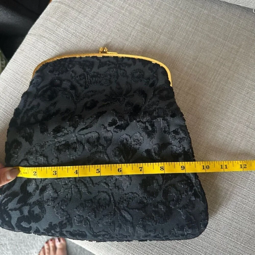 Vintage Coblentz Black Floral Clutch Velvet Burnout Coin Purse‎ Kiss Closure